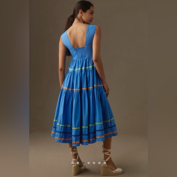 NEW Anthropologie Square-Neck Tiered Midi Dress: Smocked Scallop Edition - Picture 3 of 8